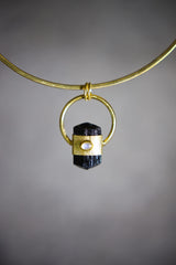 Black Tourmaline Moonstone Pendant: Sand Texture Sterling Silver, 18k Gold Plated