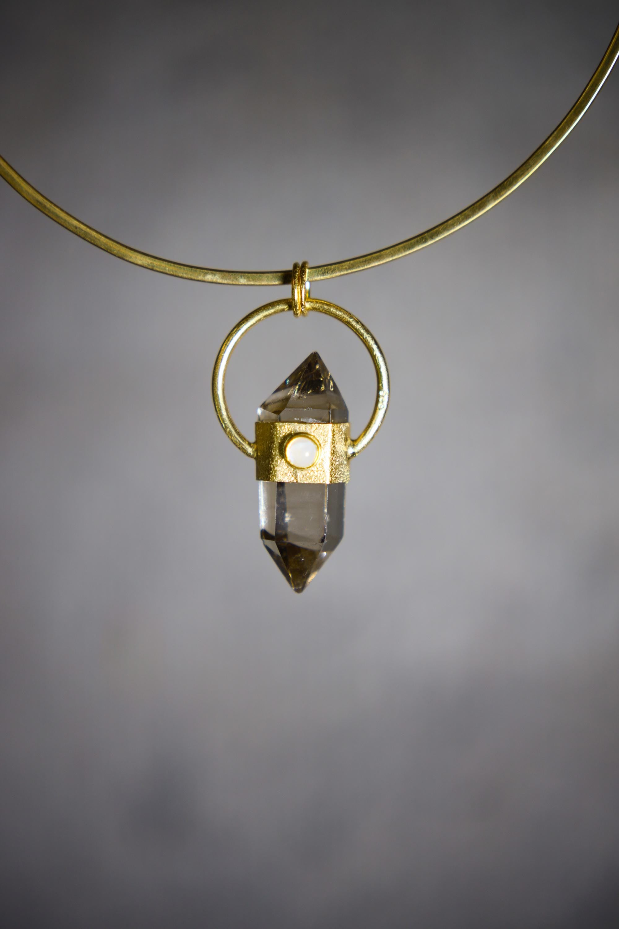 Citrine & Moonstone Pendant: Gold Plated Sterling Silver, Sand-Textured
