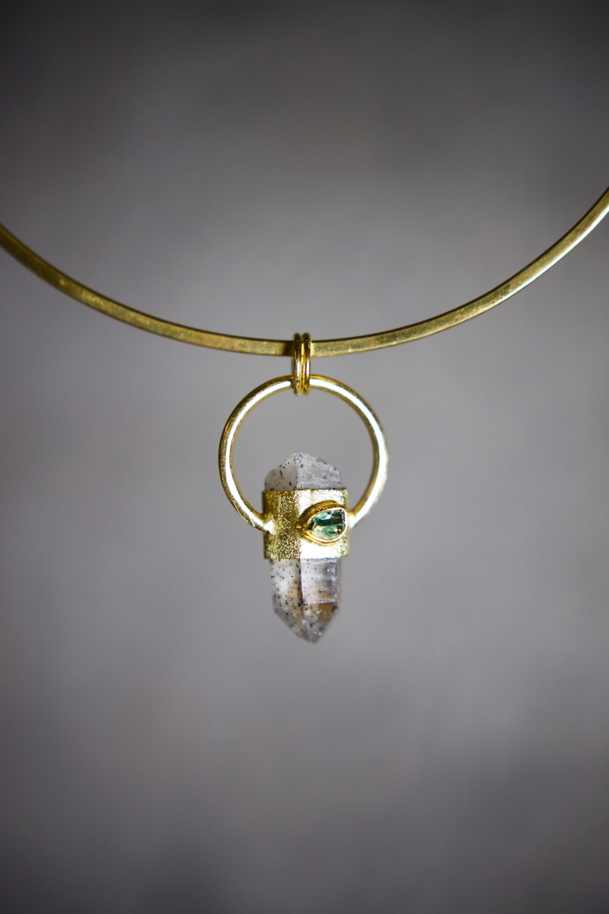Lithium Quartz & Gemstone Pendant: 18K Gold-Plated Sterling Silver, Virgo Libra Zodiac