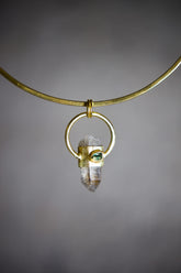 Lithium Quartz & Gemstone Pendant: 18K Gold-Plated Sterling Silver, Virgo Libra Zodiac