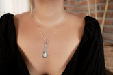 Larimar Teardrop Pendant: Hammered Sterling Silver Necklace, Calming Stone