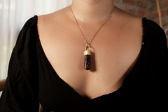 Himalayan Dravite Tourmaline Pendant: Sterling Silver, Sand Texture, 18K Gold-Plated