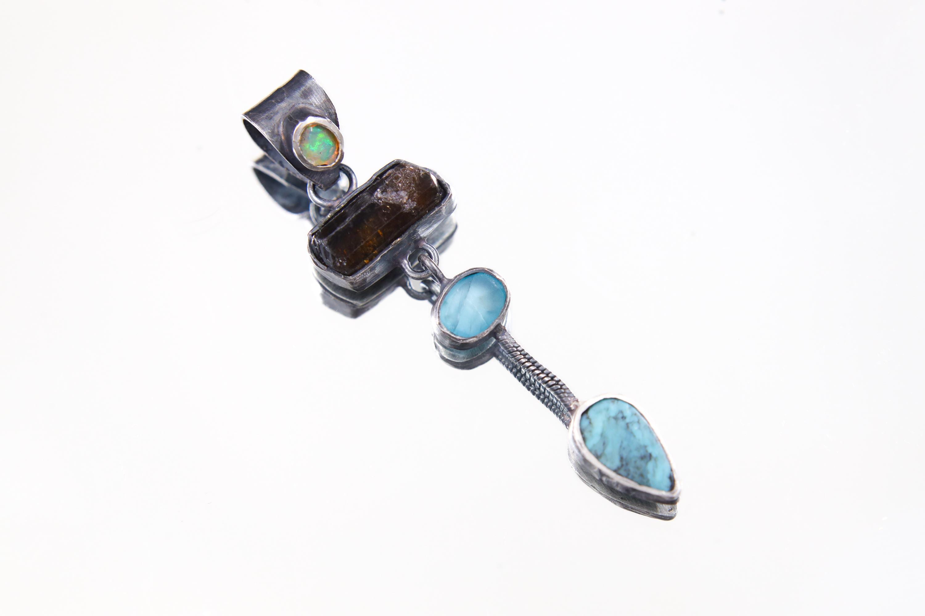 Opal Aquamarine Necklace: Sterling Silver, Cancer Scorpio Zodiac