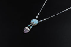 Larimar Kunzite Pendant: Sterling Silver Atlantis Stone Necklace