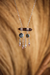 Smoky Quartz Dreamcatcher Pendant: Turquoise, Amethyst, Sterling Silver