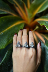 Herkimer Diamond Quartz Ring: Hammered & Brushed Sterling Silver Adjustable Band