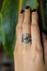 Brown Tourmaline Loop Ring 925 Sterling Silver Adjustable Textured Band Dravite Root Heart Chakra Gift