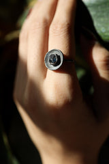 Raw Sapphire Ring: Oxidized Sterling Silver Dome, Australian Fossicked Gem