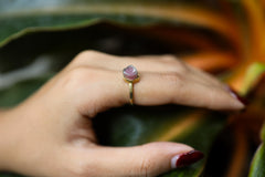 Mostly Pink Watermelon Tourmaline - Size 5 1/2 US - Gold Plated 925 Sterling Silver - Thin Band Hammer Textured