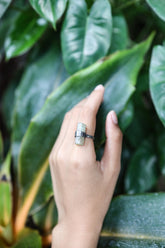 Raw Aquamarine Crystal Ring, Oxidized Sterling Silver Band, Handmade Boho Jewelry