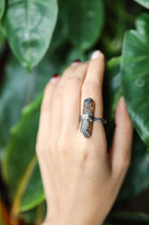 Oxidized Sterling Silver Ring: Raw Australian Smoky Citrine, Hammered Band, Size 9.25