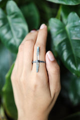 Oxidized Sterling Silver Ring: Raw Himalayan Aquamarine, Hammered Texture