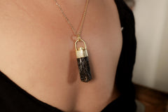 Himalayan Dravite Tourmaline Pendant: Sterling Silver, Sand Texture, 18K Gold-Plated