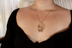 Lithium Quartz & Gemstone Pendant: 18K Gold-Plated Sterling Silver, Virgo Libra Zodiac