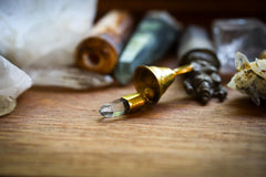 Mini Crystal Prayer Bell: Bronze & 18k Gold-Plated Quartz Charm