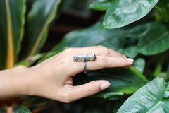 Oxidized Sterling Silver Ring: Raw Australian Smoky Citrine, Hammered Band, Size 9.25