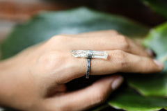 Raw Himalayan Aquamarine Ring 925 Sterling Silver Oxidized Hammered Band Throat Heart Chakra Gift Size 8 3/4