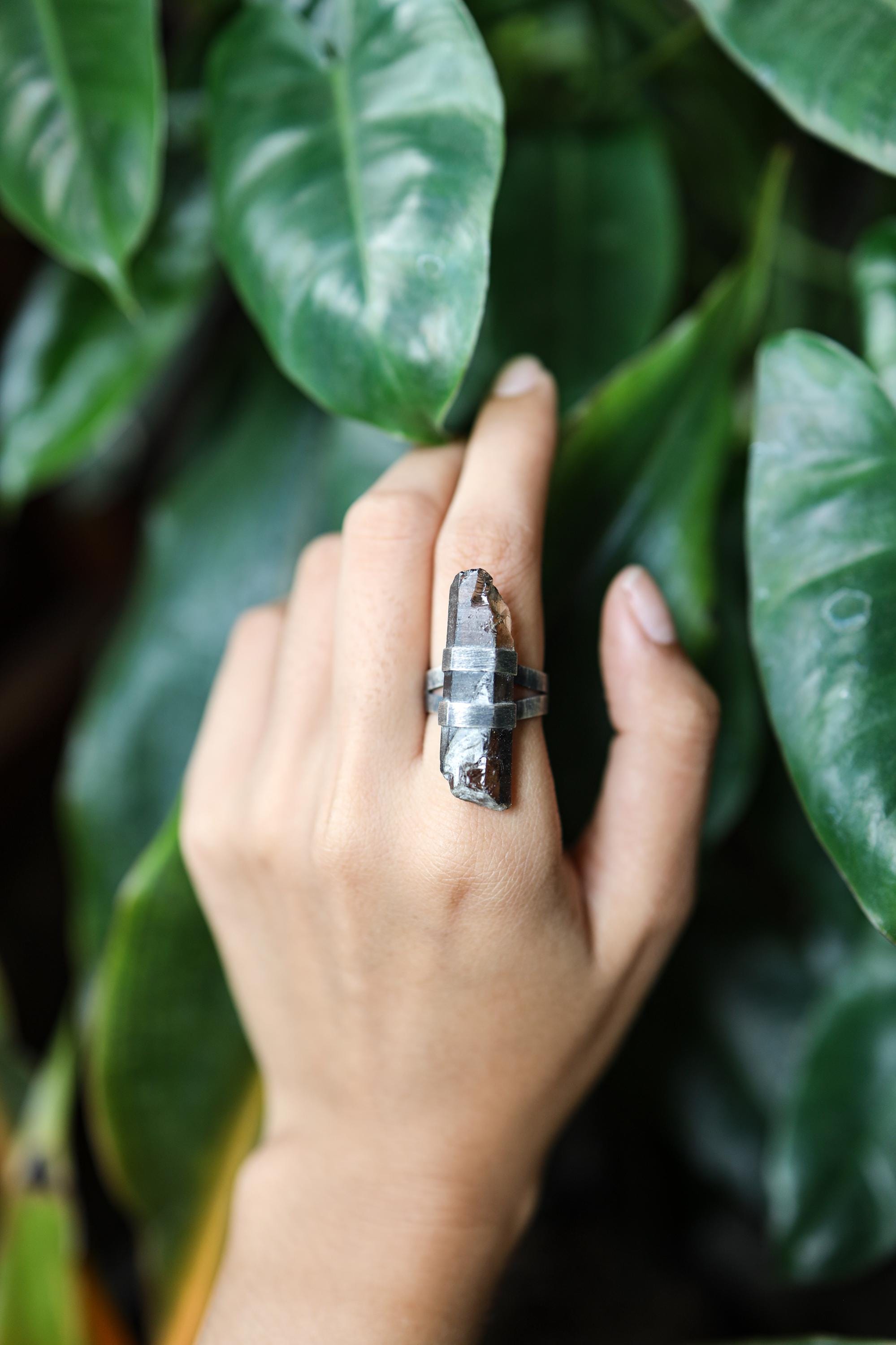Oxidized Sterling Silver Smoky Citrine Ring: Australian Quartz, Size 6