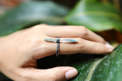 Oxidized Sterling Silver Ring: Raw Himalayan Aquamarine, Hammered Texture