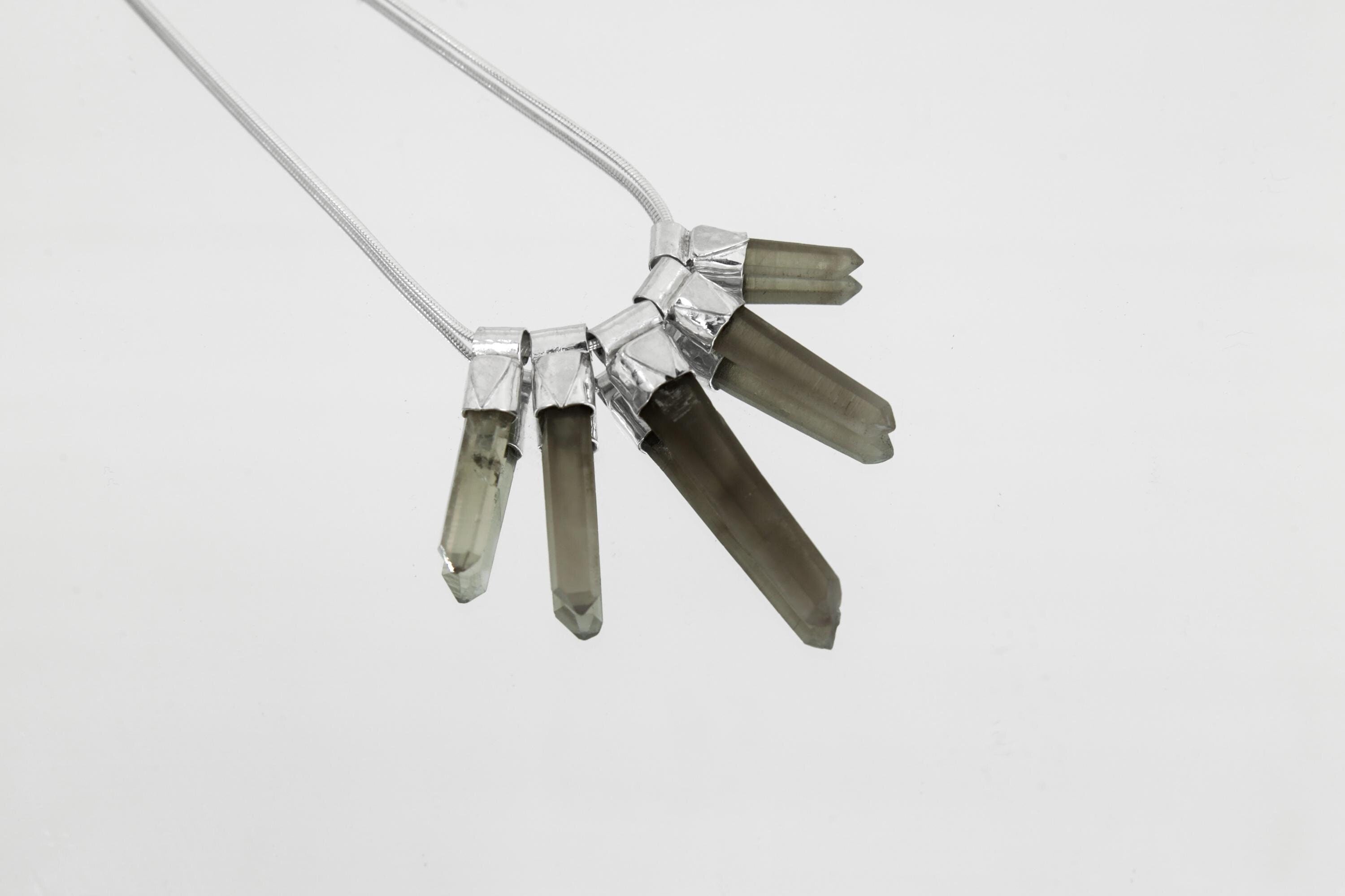 Smoky Citrine Phantom Quartz Pendant: Hammered Sterling Silver Snake Chain