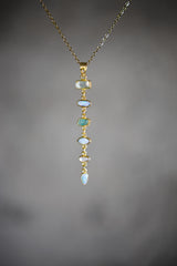 Gemstone Cascade Pendant: Zircon, Opal, Moonstone, Gold-Plated Silver
