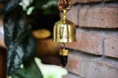 Smoky Quartz Hindu Prayer Bell: 18k Gold-Plated Bronze, Meditation Decor