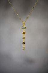 Gold Plated Gemstone Pendant: Zircon, Aquamarine, Opal & Moonstone