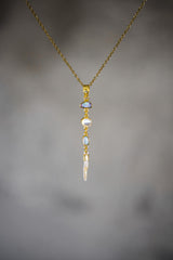 Opal Doublet Pendant: Zircon, Moonstone, Pearl, Gold-Plated Silver