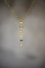 Opal Doublet Pendant: Blue Moonstone, White Zircon, 18k Gold-Plated Sterling Silver
