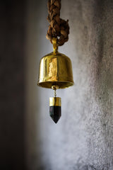 Smoky Quartz Hindu Prayer Bell: Bronze with 18k Gold