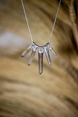 Smoky Citrine Phantom Quartz Pendant: Hammered Sterling Silver Snake Chain