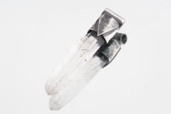Water Clear Nepalese Inclusion Quartz pendant shown on a white background with hand-hammered oxidized silver cap.