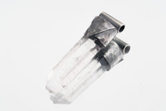 Water Clear Nepalese Inclusion Quartz pendant shown on a white background with hand-hammered oxidized silver cap.