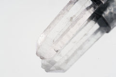 Close-up of Water Clear Nepalese Inclusion Quartz with natural internal veils and hand-hammered oxidized silver setting.