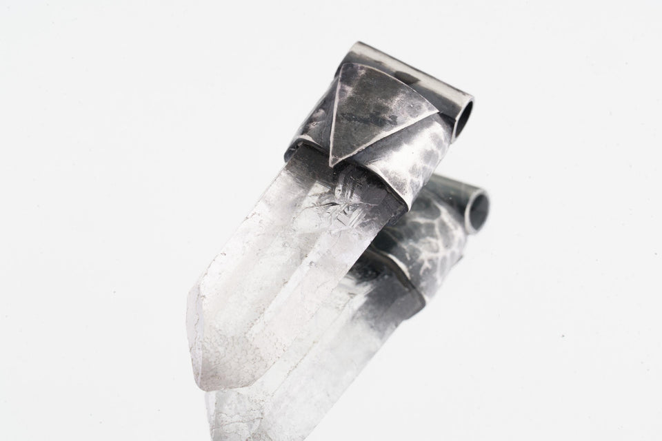 Lemurian Quartz Point Pendant: Oxidized Sterling Silver, Crown Chakra Necklace