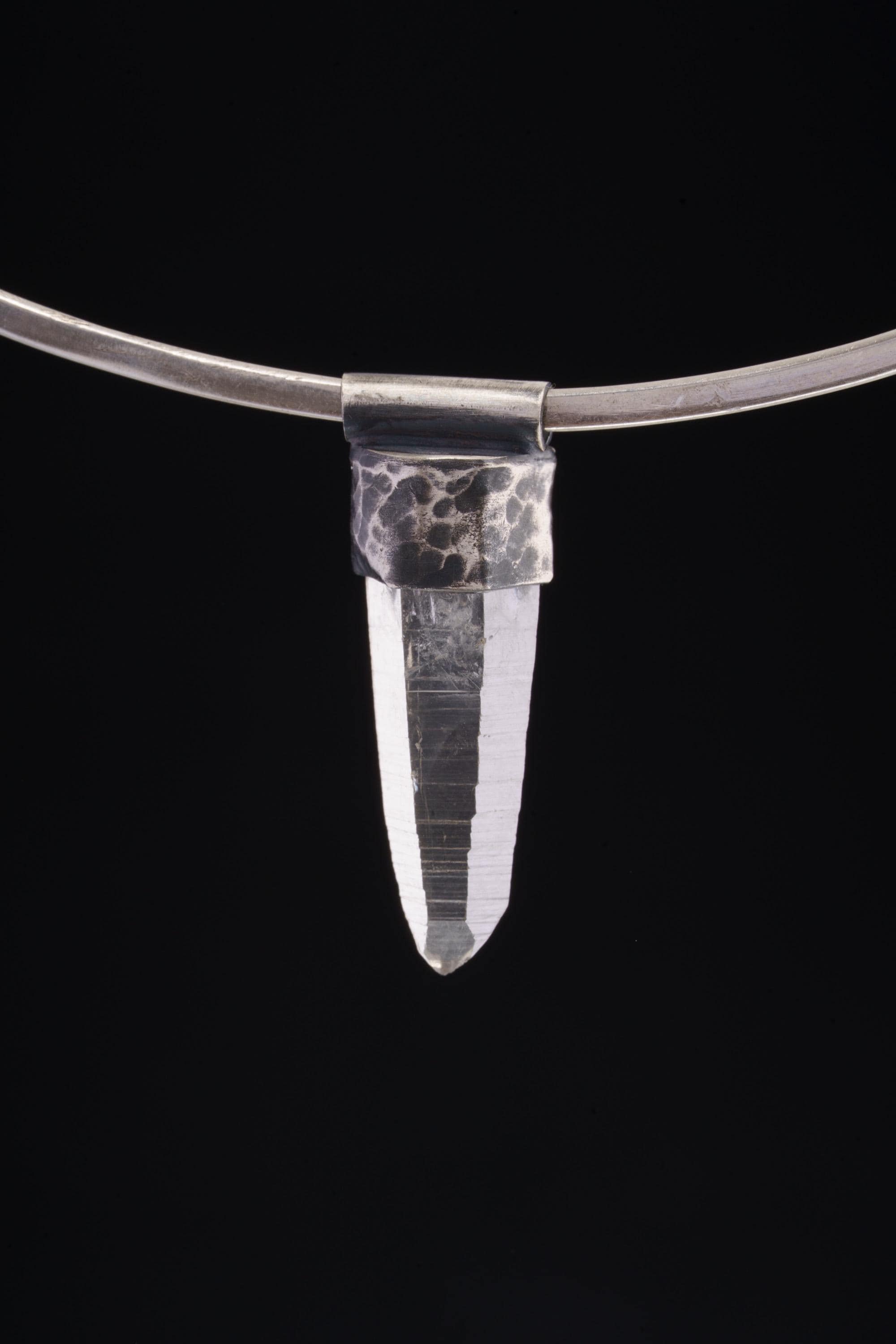 Water Clear Nepalese Inclusion Quartz Pendant 925 Silver Oxidized Hammered Crown Chakra Crystal Gift
