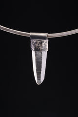 Water Clear Nepalese Inclusion Quartz Pendant 925 Silver Oxidized Hammered Crown Chakra Crystal Gift