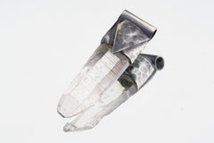 Water Clear Nepalese Inclusion Quartz pendant shown on a white background with hand-hammered oxidized silver cap.