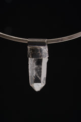 Water Clear Nepalese Inclusion Quartz Pendant 925 Silver Oxidized Hammered Crown Chakra Crystal Gift