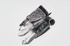 Water Clear Nepalese Inclusion Quartz pendant shown on a white background with hand-hammered oxidized silver cap.