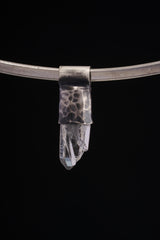 Nepal Inclusion Quartz Stack Pendant 925 Sterling Silver Hammered Texture Meditation Talisman Jewelry