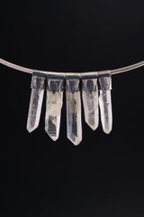 Nepal Inclusion Quartz Stack Pendant 925 Sterling Silver Hammered Texture Meditation Talisman Jewelry