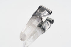 Water Clear Nepalese Inclusion Quartz pendant shown on white background with oxidized sterling silver cap.