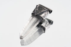 Water Clear Nepalese Inclusion Quartz Pendant shown on white background with hand-hammered geometric silver cap and clear crystal body.