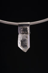Nepal Inclusion Quartz Stack Pendant 925 Sterling Silver Hammered Texture Meditation Talisman Jewelry