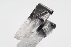 Water Clear Nepalese Inclusion Quartz Pendant shown on white background with hand-hammered geometric silver cap and clear crystal body.