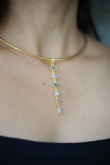 Gemstone Cascade Pendant: Zircon, Opal, Moonstone, Gold-Plated Silver