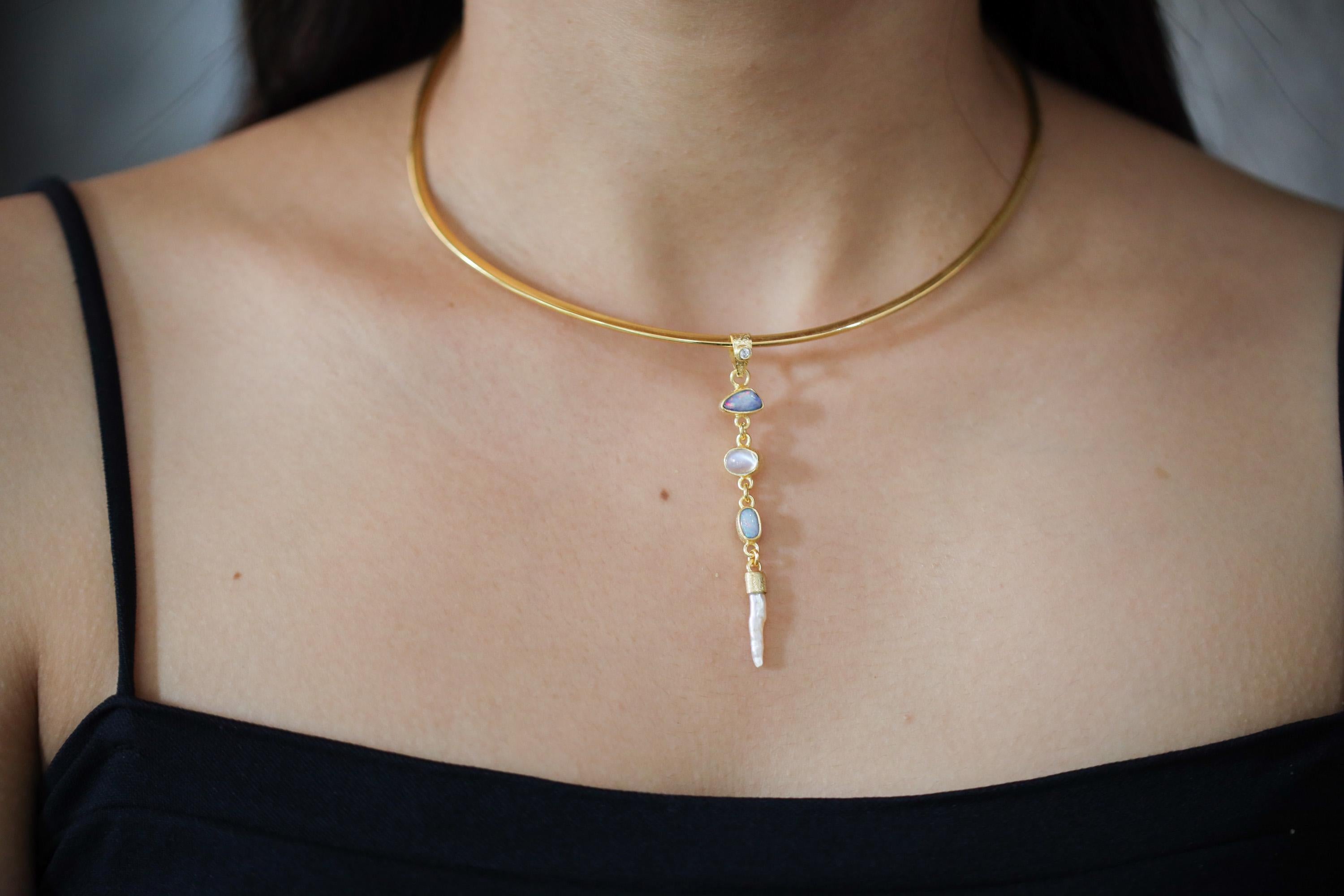 South Sea Pearl Opal Pendant 925 Silver Gold Plated Blue Moonstone Zircon Statement Necklace Gift