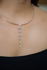 Faceted Zircon Australian Opal Moonstone Aquamarine Necklace 925 Sterling Silver Blue Crystal Pendant