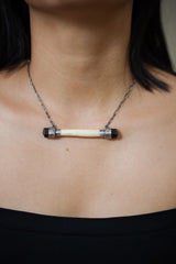 Black Tourmaline & Bone Pendant: Oxidized Sterling Silver, Root Chakra